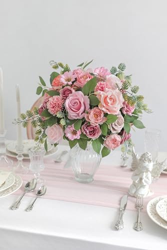 Artificial Flowers Combo Dusty Pink Silk Fake Flower for DIY Wedding Bridal Bouquets Floral Arrangement Birthday Cake Table Centerpieces Baby Shower Graduation Ceremony Party Home Decor - color: Dusty Pink