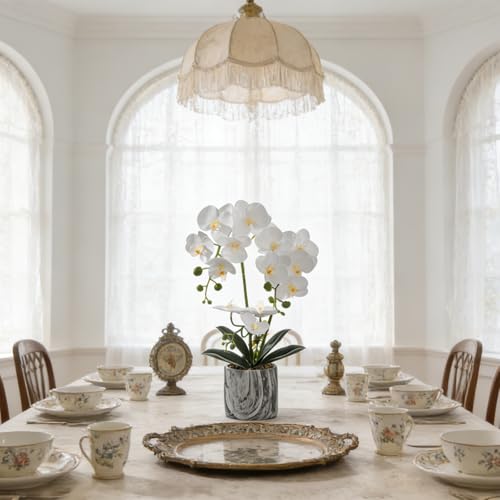 White 16.5'' Fake Orchids Flowers in Pot Bendable Faux Orchids Artificial Flowers Washable Silk Orchid Phalaenopsis Decor for Home Wedding Table Centerpiece Bathroom Office - color: 1 Pot Tall White