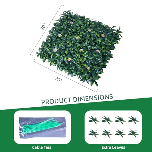 Takywep 12 Pack 20 x 20 Inch Artificial Grass Wall Panels,PE Fake Greenery Privacy Fence for Indoor and Outdoor Decor