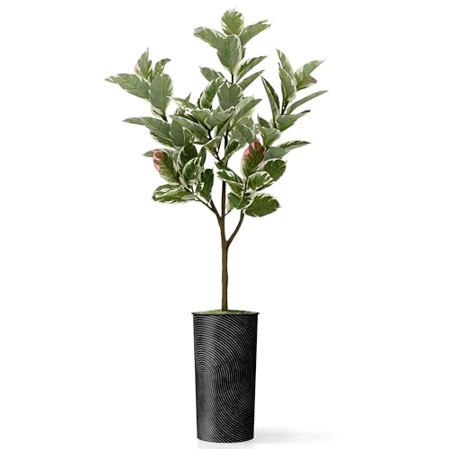 Artificial Tree in Geometric Spiral Pattern Planter, Fake Rubber Silk Tree for Indoor and Outdoor Home Decoration - 70" Overall Tall (Plant Pot Plus Tree) - style: Rubber
