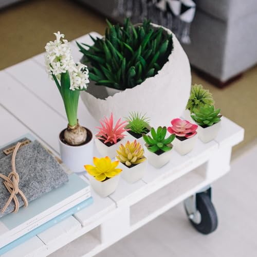 Woration 8Pcs Mini Artificial Succulent Plants Simulation in White Pots Small Fake Succulents Decoration for Bedroom Aesthetic Living Room Office Shelf - color: Décor 2