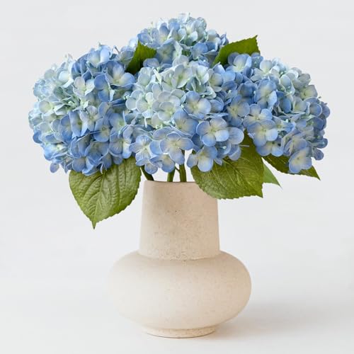 ZYTUYO 20in 4PCS Faux Blue Hydrangea Artificial Flowers Lifelike Latex Hydrangeas Faux Flower Heads Real Touch Fake Bouquet with Stem for Silk Floral DIY Home Office Party Table Decor - color: Blue