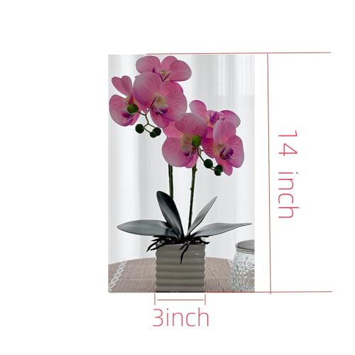 Artificial Pink Orchid Plant with White Vase, 14 Inches Tall, Realistic Orchid Artificial Flowers for Home Decor - color: Pink