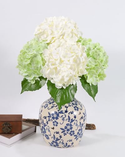 DuHouse 4Pcs Large Hydrangea Artificial Flowers,20 inch Latex Real Touch Hydrangeas for Home Wedding Bouquets Centerpieces Party Living Room Decoration(2Pcs Light Green+2Pcs White) - color: 2pcs Light Green+2pcs White, size: 4pcs