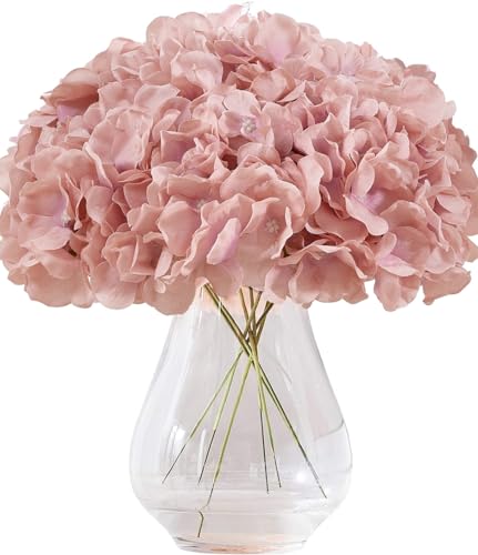 Dusty Rose Pink Artificial Hydrangea Flowers Heads 10 Fake Hydrangea Silk Flowers for Wedding Centerpieces Bouquets DIY Floral Decor Home Decoration with Stems(VASE NOT Included) - color: 10pcs Dusty Rose Pink, size: Large