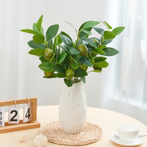 3 PCS Artificial Green Lemon Branches for Vase 18 Inch Fake Lemons Fruit Picks Faux Lemons Tree Decor Realistic - color: Green