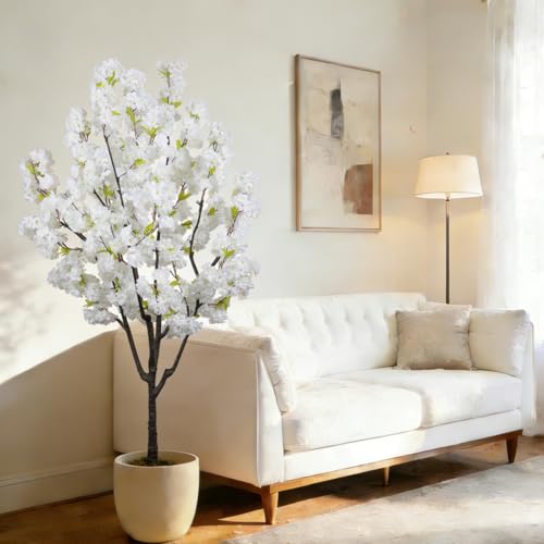 BINCUE Artificial White Cherry Blossom Tree Fake Tree Cherry Blossom Decor Fake Flowers Faux Flowering Tree White Flowers Floral Artificial Plants for Indoors Outdoors Room Home Decor Gift 6FT - color: White-03ap