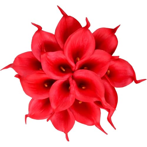 Calla Lily Bridal Wedding Festival Decor Bouquet Real Touch Latex Flower Bouquet Pack of 20 (red) - color: Red
