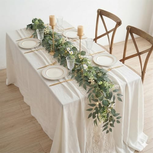 6 Ft 2 Packs Artificial Greenery Eucalyptus Garlands Faux Silver Dollar Eucalyptus Leaves Vines Spring/Summer Garland for Outdoor Wedding Arch Indoor Table Runner Fireplace Mantle Decoration