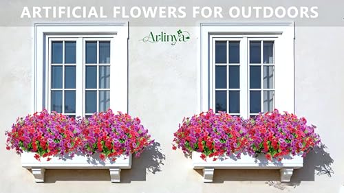 Artificial Flowers for Outdoors, Fake Faux Plants Outside Realistic Spring Summer Decor, UV Resistant Silk Flowers for Home Porch Garden (12, Purple Hot Pink) - color: Purple Hot Pink