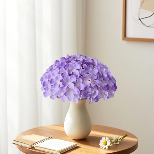 Hydrangea Artificial Flowers, 40 Pcs Purple Hydrangea Artificial Flowers Bulk, Faux Hydrangea Flowers for Outdoor, Fake Silk Hydrangea Flowers with Stems for Wedding Decoration Decor - color: Purple, size: 40 Pcs