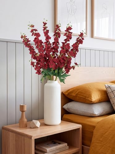 6Pcs Red Delphinium Artificial Flowers 37.4’’ Faux Silk Larkspur Flowers Long Stem Artificial Flowers for Tall Vase Table Home Wedding Party Garden Decor(Red) - color: Red