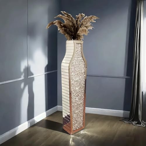 36" Extra Large Double Sided Crushed Diamond Vases, Extra Tall Mirrored Sliver Vase,Floor Vases Decorative Tall, Large Decorative Vase for Home,Office,Hotel Decor(10.6" L x5.37 W x 36" H) - size: 10.6" L x 5.37" W x 36" H