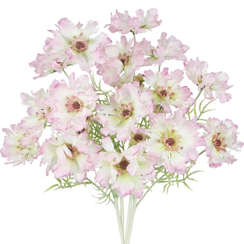 CISDUEO 4 Pcs Artificial Wildflowers Bulk Spring Decor Pink Silk Wild Flowers Fake Cosmos with Long Stems 24" Faux Flowers Arrangements for Wedding Bouquet Table Centerpiece Planter Outdoor Cemetery - color: Pink-2