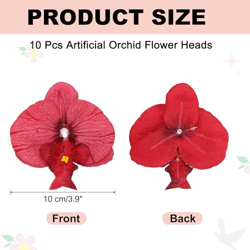 uxcell 10 Pcs Artificial Orchid Flower Heads, Fake Butterfly Orchid Heads Bulk Artificial Flowers for DIY Wedding Bouquets Centerpieces Party Home Decorations, Red - color: Red