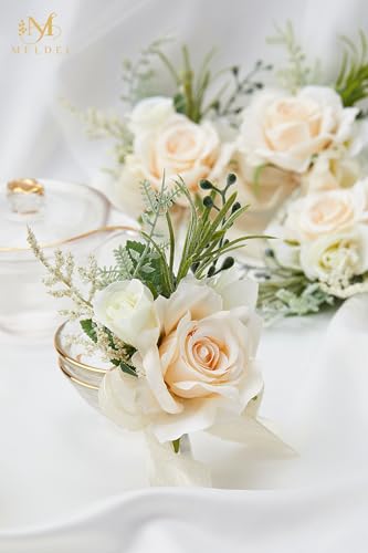 Champagne Boutonniere for Men - Set of 6, Rose Groomsmen Boutonniere for Wedding, Prom, Homecoming, Party, Vintage Occasions - color: Champagne Boutonniere 6pcs