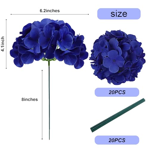 AVIVIHO 20PCS Royal Blue Hydrangea Artificial Flowers Bulk Realistic Silk Faux Hydrangea Heads with Stems Fake Flowers for Wedding,Party,Home,Table Centerpieces, Arch,Baby Shower,Party DIY Decoration - color: Royal Blue, size: 20PCS