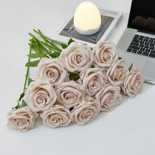 50Pcs Nude Roses Artificial Flowers Artificial Silk Roses Bulk,Fake Roses Flower with Stems Realistic Flowers for Wedding Centerpiece Home Party Decor - color: 50pcs Nude