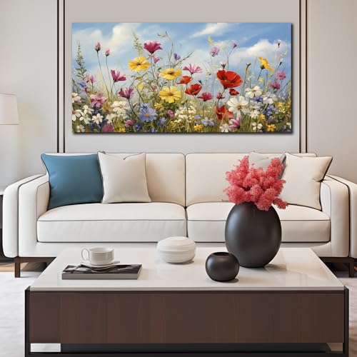 Flower Canvas Wall Art for Office Women Colorful Paintings for Wall Floral Wall Decor for Bedroom Teen Girl 24 x 48 Inch - color: Yellow Red White, size: 48"L x 24"W