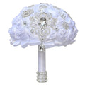 Bridal Wedding Bouquet Round Bling Brooch Bouquet Artificial Rose Flower Bunch for Bride Bridesmaid Wedding Quinceanera(White, 8.7") - color: White, size: Medium (Dia. 8.7"/22cm)