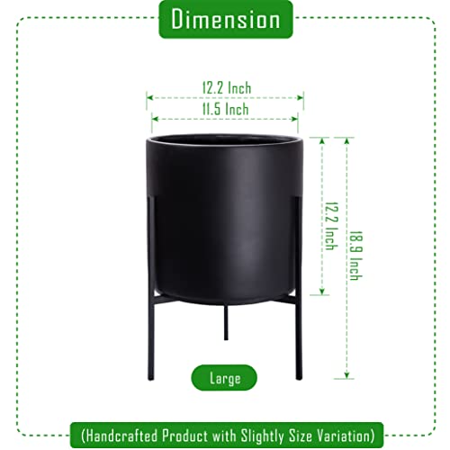 D'vine Dev Modern Black Plants Pot Cylinder Planter with Heavy Duty Stand, Large 12 Inch Pot, 17.6 Inch with Stand Height, 96-T-B-3 - color: Black, size: Large 12 Inch