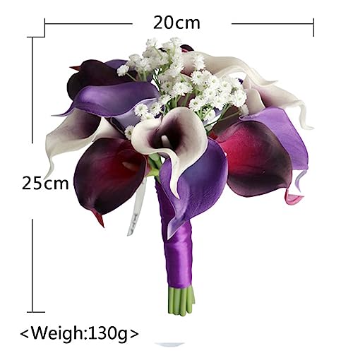 Wedding Bouquets for Bride Bridesmaid, Purple Calla Lily Water Drop Waterfall Bridal Artificial Flowers Bouquet Cascading Bouquet for Wedding Ceremony Anniversary Party Home Decor, E - color: Purple Calla Lily Bouquet E