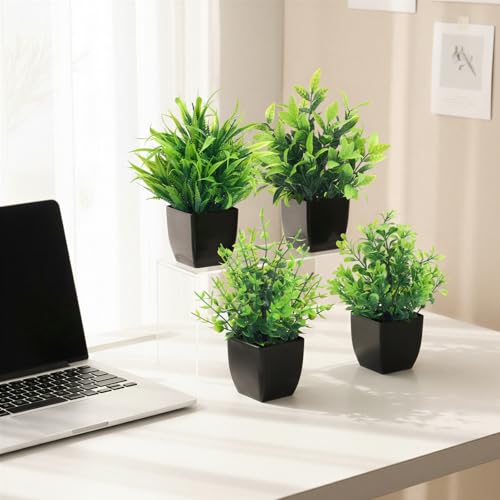 CEWOR Fake Plants 4 Packs Small Artificial Greenery Plants Mini Black Bathroom Accessories Decorations for Desk Bathroom Office Home Room Kitchen Table Decor Indoor - color: Black