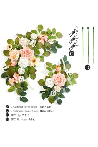 Wedding Decor (Pack of 2) Welcome Sign Flower Backdrop Garland for Ceremony Reception Wall Easel Home Decoration Entryway Faux Outdoor Board Head Table Decor (Flesh Pink & White) - color: Flesh Pink & White