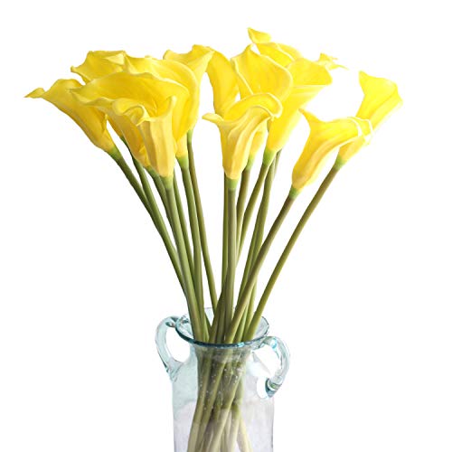 10pcs Calla Lilies Artificial Flower,26'' Long Stem Artificial Calla Lily Flowers,Realistic Arum Lilies for Wedding Bridal Bouquet Home Decor Centerpiece,Yellow - color: Yellow
