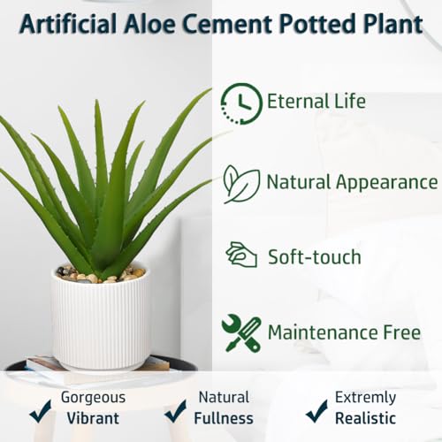 GnFlus Artificial Succulent Aloe Plants 12 Inch Faux Succulents with Ceramic Pot Fake Aloe Potted Plant for Home Indoor Bathroom Table Bedroom Shelf Office Decor - color: Green Aloe-13"