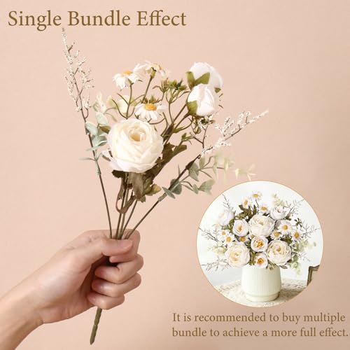Fake Roses Artificial Flowers 6 Pack White Roses Artificial Flowers for Decoration Vintage Roses Silk Mini Rose with Daisy Floral Bouquet for Vase Centerpiece Table Wedding Party Bridal Decor - color: Cream White, size: 6PCS