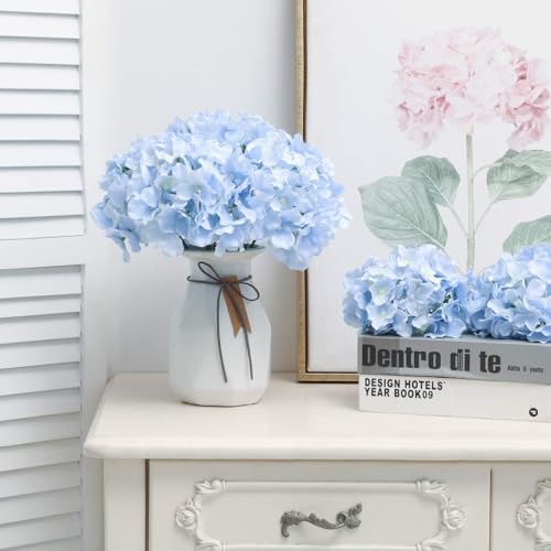 Fake Blue Hydrangea Artificial Flowers - Faux Silk Hydrangeas Flowers Heads with Stems Real Touch for Home Wedding Party Table Decor(Blue,Pack of 10) - color: Blue
