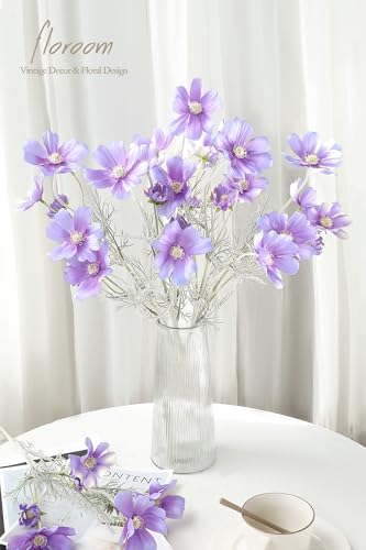 Floroom 5 Pcs Artificial Flowers Lavender Fake Cosmos Faux Silk Flower for Indoor Home Decor, Party Arrangements, Wedding Bouquets, Floral Table Centerpieces, and Decorations - color: Lavender Purple