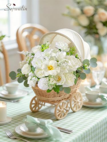 Serwalin Artificial White Flowers, Silk Fake Roses Flowers, Faux Flowers for DIY Wedding Bouquets Cake Decoration Baby Shower Centerpieces Floral Arrangements Party Decor - color: A Charming White, size: Square
