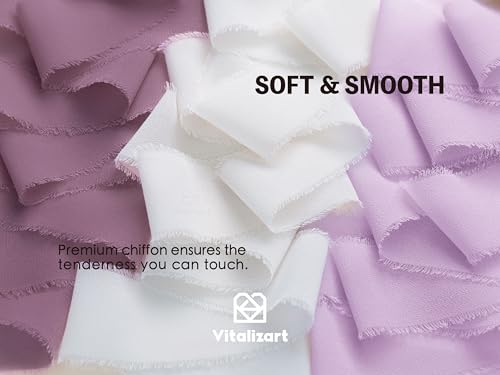 Vitalizart Chiffon Silk Ribbon Handmade Fringe 1.5" x 21 Yd Lavender Light Purple Lilac Frayed Edges Ribbons for Wedding Invitations Bridal Bouquets Gifts Wrapping Crafts Holiday Party Decorations - color: Lavender & White