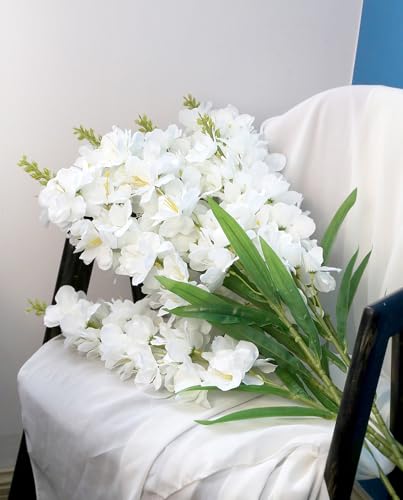 IPOPU 6PCS Delphinium Artificial Flowers 39" Realistic Faux Hyacinth Long Stem Delphinium Silk Flowers for Tall Vase Filling Wedding Centerpieces Home Decor (White) - color: White