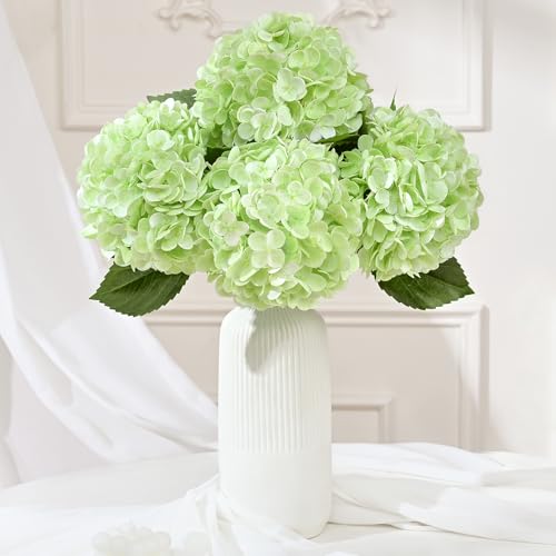 4 Pcs Light Green Hydrangea Artificial Flowers, Latex Real Touch Hydrangea Flowers, 19.6'' Full Faux Hydrangea Flowers Fake Flowers for Home Decor Party Wedding Centerpiece Bouquet Floral Arrangements - color: Light Green