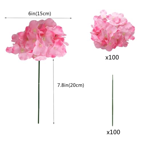 WEISPARK 100PCS Artificial Hydrangea Flowers, Fake Flowers Silk Hydrangea Full Flowers Heads with Stems for Wedding Home Party Shop Baby Shower Decor (Dark Pink) - color: Dark Pink
