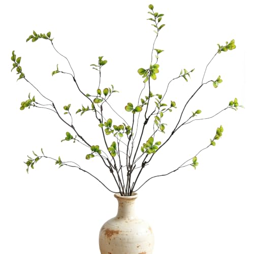 5PCS Artificial Eucalyptus Stems Faux Ficus Branches Fake Greenery for Home Office Wedding Vase Filler Shop Decoration(Green) - color: Green