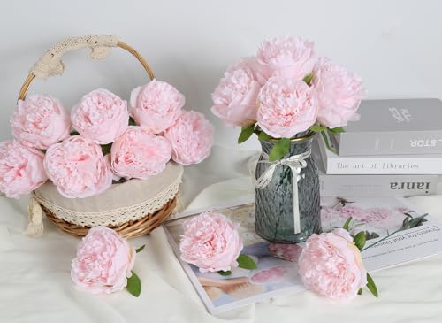 Pink Peonies Artificial Flowers 16pcs Light Pink Flowers Silk Flowers Fake Peonies Faux Peony Flowers Heads with Stem Floral Arrangement for Home Wedding Party Festival Decor (Light Pink) - color: Light Pink