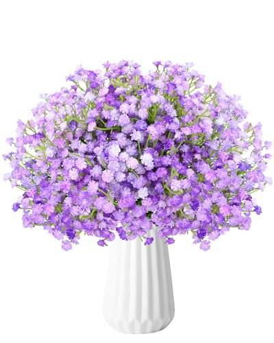 Babys Breath Artificial Flowers, 24Pcs Fake Baby Breath Flowers Artificial Bulk Faux Gypsophila Real Touch Flowers for Outdoors Wedding DIY Bouquet Arrangement Party Home Garden Decor, Purple - color: Purple, size: 24PCS