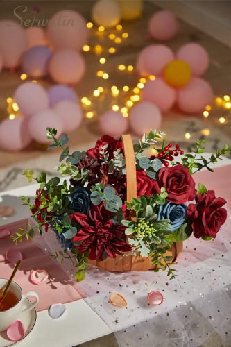 Serwalin Artificial Flowers Fake Cake Flowers Burgundy Navy Dahlia Flowers Box Set for DIY Wedding Bouquets Centerpieces Arrangements Party Baby Shower Home Decor - color: Burgundy Navy Dahlia, size: 1 Box