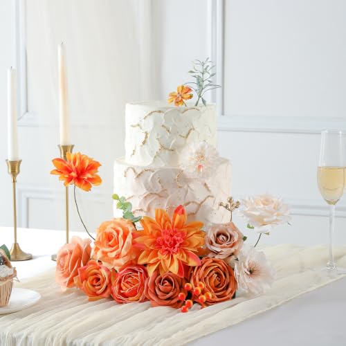 Garisey Artificial Flowers Combo, Mix Silk Flowers Roses, Peonies, Dahlias with Stems for DIY Wedding Bridal Bouquet, Baby Shower, Table Centerpieces, Home Decor, Floral Arrangements-Burnt Orange - color: Burnt Orange