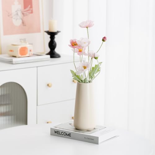 Beige Ceramic Vase - 8“ Neutral Vase Home Decor, Boho Off White vase, Cream vases for Flower, Minimalist Modern Ivory Vases for Centerpieces, Room Decor, Living Room, Bedroom - color: Beige, size: Big