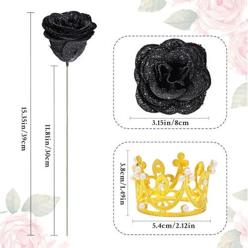 Waipfaru Black Glitter Roses Bouquet, DIY Flowers Bouquet, Birthday Gifts for Women Mom Grandma Wife Girlfriend, 36 Pcs Fake Rose for Valentines, Mothers Day, Anniversary, Graduation Gifts - color: Black, size: 36pcs