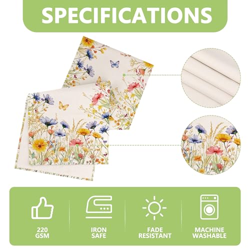 Sprin Table Runner, Colorful Wild Flower Butterfly Floral Spring Runner for Table Watercolor Seasonal Summer Holiday Home Party Decor Kitchen Dining Table Decorations 13x108 Inch - size: 13'' x 108''