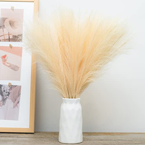 Faux Pampas Grass, 18"/45cm Artificial Pampas Grass Fluffy 6 Stem pompous Grass Flower Arrangement for Boho Home Wedding Decoration (Beige) - color: Beige