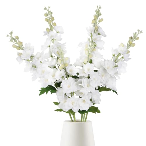 Real Touch White Flowers - 6PCS Delphinium Artificial 28.35" Long Stem for Tall Vase, Party, Wedding Centerpieces, Table Home Decor - color: Real Touch White