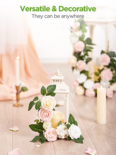 InnoGear Artificial Flowers, 50 Pcs Cream Foam Fake Roses Bulk with Stems for Decoration DIY Wedding Bouquets Centerpieces Bridal Shower Party Christmas Tree - color: Cream