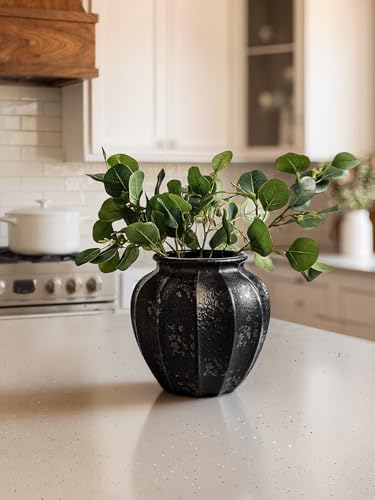 LE TAUCI 9" Ceramic Vase, Artisan Large Black Ceramic Vase for Modern Home Decor, Substantial & Stable, Handcrafted Flower Vase, Living Room & Dining Room Table Centerpiece, Distressed Iron Black - color: Distressed Iron Black, size: 9 inch